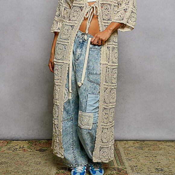 POL Full Length Crochet Bohemian Patchwork Duster - Picture 5 of 6